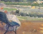 玛丽 史帝文森 卡萨特 : Lydia Seated on A Porch Crocheting